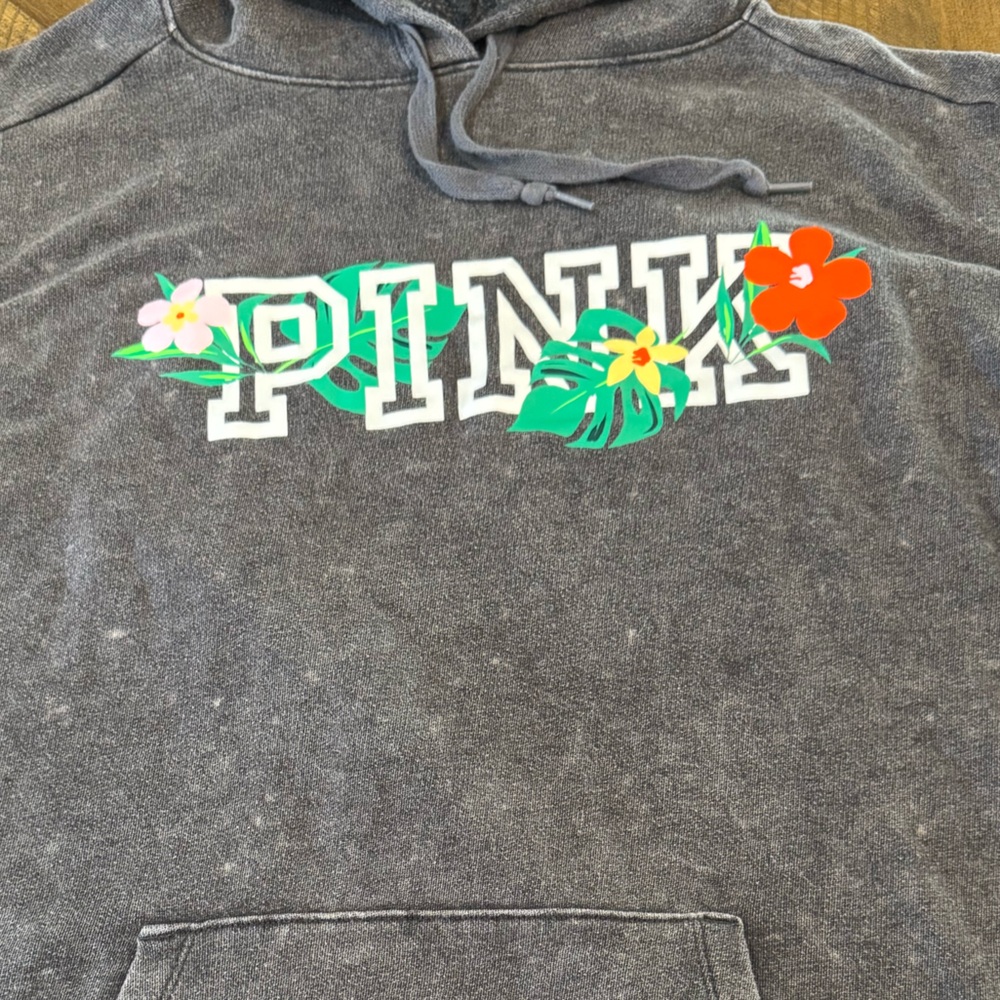 PINK Victoria's Secret Hawaii Charcoal Acid Wash Campus Hoodie Size Medium - Picture 9 of 10